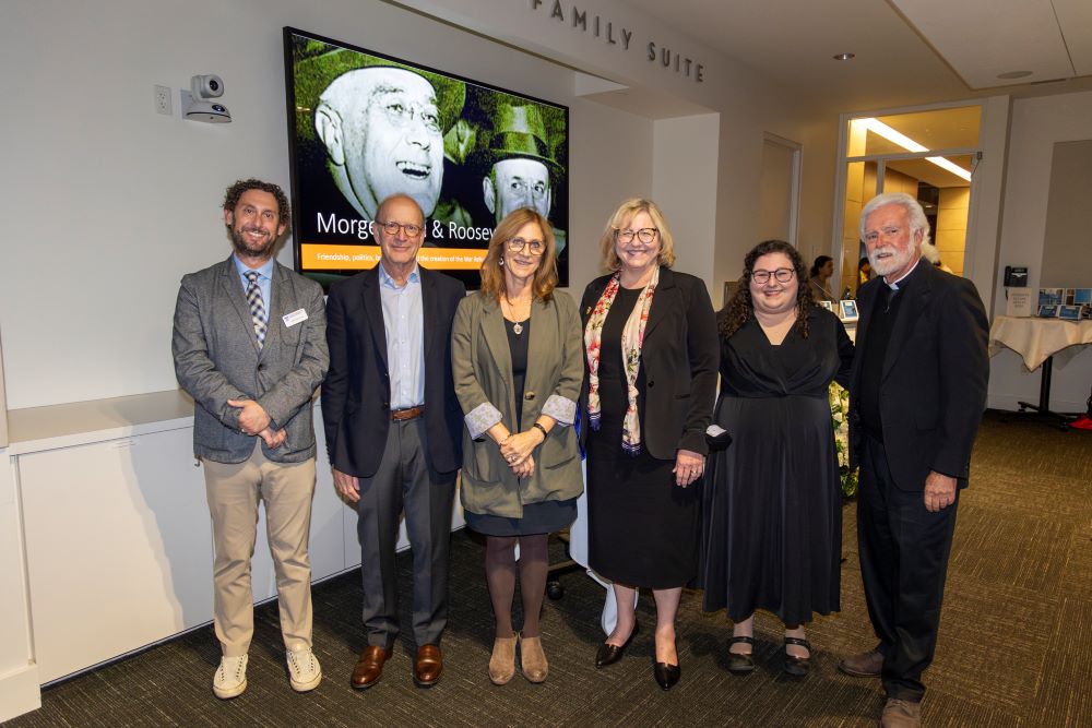 Photo of Speaker Bob Morgenthau, Jewish Studies Leadership, and Attendees